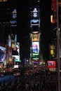 Times square busy with pedestrians and commotion in New-York