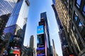 Times Square, featured with Broadway Theaters and huge number of LED signs, is a symbol of New York City Royalty Free Stock Photo