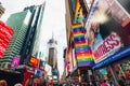 Times Square is an Iconic Street of New York City. Street View, Neon Art, Billboards, Traffic, Street Artists and Tourists. New