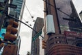 Skyscrapers and Traffic Light. The intersection of Broadway and 48th Street. Time Square, New York City. Royalty Free Stock Photo