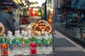 Times Square, New York City. Street Vending. Cola, Water Bottles, Pretzel. Street Vendor on Times Square.