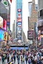 Times Square with lots of visitors in New York City