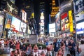 Times Square, New York City, New York, United States - circa 2012 large crowds of people tourists at George M Cohan statue Royalty Free Stock Photo