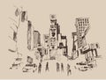 Times Square, street in New York city engraving illustration Royalty Free Stock Photo