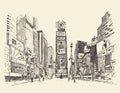 Times Square, street in New York city engraving illustration
