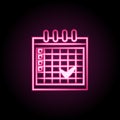 Timestamp in calendar neon icon. Simple thin line, outline vector of wedding icons for ui and ux, website or mobile application