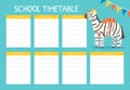 Timetable for Elementary School with Cute Funny Zebra Animal Character Cartoon Vector Illustration