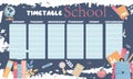 Timetable template for elementary school. Weekly planner template with school items