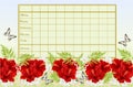 Timetable weekly schedule with red hibiscus flowers with jasmine and butterfly vintage vector Illustration editable