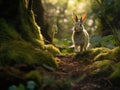 Timid Rabbit Amidst the Tranquil Woodland Path