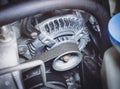 Timing belt of car alternator in benzine engine Royalty Free Stock Photo