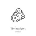 timing belt icon vector from car repair collection. Thin line timing belt outline icon vector illustration. Outline, thin line