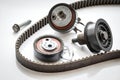 Timing belt and rollers set. used part detail Royalty Free Stock Photo