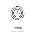 Timing outline vector icon. Thin line black timing icon, flat vector simple element illustration from editable human resources