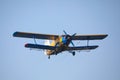 In flight view of the agricultural and utility aircraft Antonov AN-2