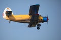 In flight view of the agricultural and utility aircraft Antonov AN-2