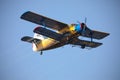 In flight view of the agricultural and utility aircraft Antonov AN-2