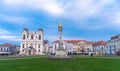 Timisoara,Romania January 17 2024: Holy trinity column and Roman catholic cathedral at the union square in romanian city Timisoara