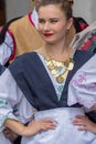 Young serbian dancer girl from Banat, in traditional costumes, s