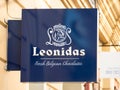 Leonidas Belgian Chocolates shop or store sign. Leonidas is a famous belgian chocolate brand