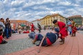 Symbolic medieval fighting on the street, Timisoara, Romania