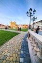 Timisoara, Romania - Stone sidewalk in front of The Catholic Dome in Piata Unirii Union Square