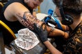 Timisoara,Timis Romania,April 24 2023: Close up of the tattoo machine. Tattooing professional tattoo artist