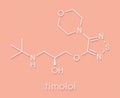 Timolol beta-adrenergic receptor antagonist drug molecule. Used in treatment of glaucoma, migraine, hypertension, etc. Skeletal.