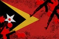 Timor Leste flag and guns in red blood. Concept for terror attack and military operations