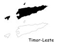 Timor-Leste Country Map. Black silhouette and outline isolated on white background. EPS Vector