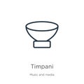 Timpani icon. Thin linear timpani outline icon isolated on white background from music collection. Line vector sign, symbol for