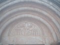 Timpano with three arches of Santa Maria de Siurana church, Tarragona, Spain, Europe