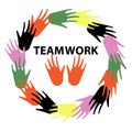 Vector image of teamwork. Open hands touching each other