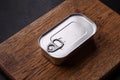 Tin or aluminum rectangular can of canned food with a key Royalty Free Stock Photo