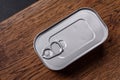 Tin or aluminum rectangular can of canned food with a key Royalty Free Stock Photo