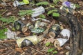 Tin beer and cider cans left as rubbish waste litter