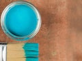 Tin of Blue Paint With a Paint Brush Royalty Free Stock Photo