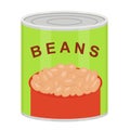 Tin can with canned baked beans. Vector flat illustration