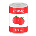 Tin can with canned tomato soup. Vector flat illustration Royalty Free Stock Photo