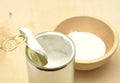 Tin can with coconut milk Royalty Free Stock Photo