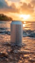 Tin can for drinks 330 ml on a background of the sea