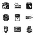 Tin can fish icon set, simple style Royalty Free Stock Photo