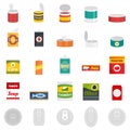 Tin can food package jar icons set, flat style Royalty Free Stock Photo