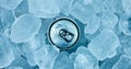 Tin can in ice as background texture Royalty Free Stock Photo