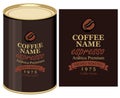 Tin can with label of coffe beans