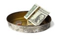 Tin can with money Royalty Free Stock Photo