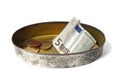 Tin can with money Royalty Free Stock Photo