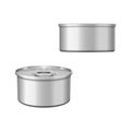 Tin can with opener. Packaging template set. Vector illustration on white background Royalty Free Stock Photo