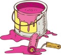 Tin Can of Pink Paint and Roller Brush Royalty Free Stock Photo