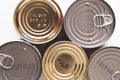 Tin, canned food isolated on white. Stock and proviant concept Royalty Free Stock Photo